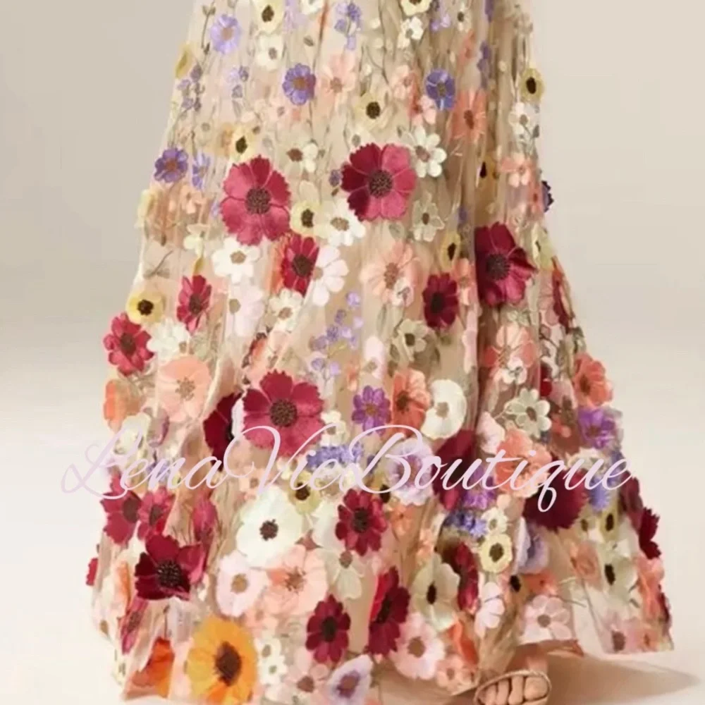 Lena Vie Hannah Dripping Embroidered Floral Long Luxury Dress, MADE TO ORDER - Picture 4 of 8